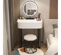 LMMIAOZ Moderno Set da Trucco con Specchio e Illuminazione, cassettiera, Sgabello Imbottito, Elegante toletta per camere da Letto Piccole, Ideale per Ragazze e Donne.