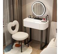 LMMIAOZ Moderno Tavolo da Trucco con cassetti, Specchio Illuminato e Sgabello Imbottito, Elegante Set da toeletta per Piccole camere da Letto, Ideale per Ragazze e Donne.