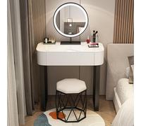 LMMIAOZ Moderno Tavolo da Trucco con Specchio e luci, Set da toeletta con cassetti e Sgabello Imbottito, Perfetto per Piccole camere da Letto, Ideale per Ragazze e Donne.