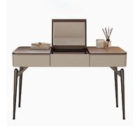 LMMIAOZ Tavolo da Trucco Compatto con Specchio, Beige e Marrone, Materiale in Legno, cassetti portaoggetti, Luce LED, Specchio per vestirsi, 80 x 45 x 75 cm, Perfetto per l'arred