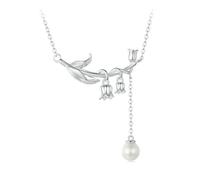 LMMSHA 925 Giglio in Argento Sterling della Collana a Ciondolo Valle Shell Flower Neck Catena per Le Donne Festa di gioielleria