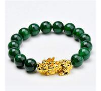 LMMSHA Bracciale di ricchezza Feng Shui Gold Pi Yao Bracciale Cristallino di Giada Verde Secco per la guarigione della prosperità Chakra Gemstone Talisman per Soldi Luck Happiness/1990, 21213