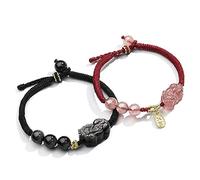 LMMSHA Bracciale Feng Shui, Bracciale ossidiano Feng Shui Wealth Bracciale Strawberry Quartz Charm Endless Love Bangle di Pietra Stone Chakra Bilanciamento di Gemme per prosperità Candata di Denaro