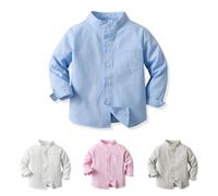 LMMSHA Camicia a Maniche Lunghe con Colletto alla Coreana in Cotone, Camicia abbottonata da Ragazzo Piccolo e Grande, Camicie causali per Bambini da 2 a 8 Anni