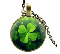 LMMSHA Collane da Niente da Donne E Maschi per La Giornata di San Patrizio, Fiamma Quattro-Ori Manciatura di Legno di Vetro, Collana di Beads della Giornata di San Patrizio, Gemme Verdi della Collana