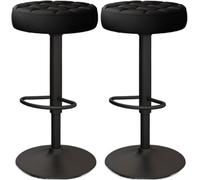 LMMSHA Sgabelli da Bar Set di 2 Comodi sgabelli da Bar Comodi in Pelle PU Altezza bancone con Sedile Rotondo girevoli Regolabili Senza Schienale Alti (Gambe Nere, Nere)