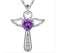 LMMSHX 28mm 925 Collana a Pendente a Ciondolo a Croce zircone Viola/Cuore per Donna Regalo per la Collana da Sposa