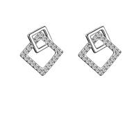 LMMSHX Orecchini a Bottone Quadrati Doppi con Incastro Geometrico in Argento Sterling S925