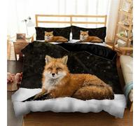 LMMSMGS Copripiumino una Piazza e Mezza Volpe Copripiumino 200x200 Stampato in 3d Biancheria da Letto con Cerniera in Morbida Microfibra e 2 Federe 50x80 cm