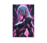 LMMZPUD Poster decorativo da parete su tela, motivo ragazza robot rosa fluo, stampa artistica moderna, per camera da letto, per camera da letto, 50 x 75 cm