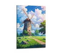 LMMZPUD Poster decorativo su tela con mulino a vento sull'erba, poster decorativo da parete e stampa artistica moderna per camera da letto e camera da letto (40 x 60 cm)