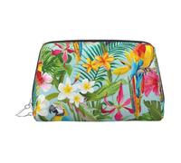LMNUDS Trousse da viaggio con piante tropicali e pappagalli, organizer compatto per trucco da donna, Argento, Taglia unica