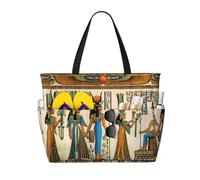 LMNvbz Borsa da spiaggia con stampa di donne nell'antico Egitto, con cerniera e tasca bagnata, borse da viaggio pieghevoli impermeabili da donna, per piscina, crociera e nuoto