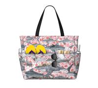 LMNvbz Borsa da spiaggia con stampa di gatti che cavalca pesci, con cerniera e tasca bagnata, borse da viaggio pieghevoli impermeabili da donna, per piscina, crociera e nuoto