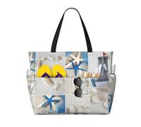 LMNvbz Borsa da spiaggia con stampa di stelle marine e faro, grande borsa da spiaggia con cerniera e tasca bagnata, borse da viaggio pieghevoli impermeabili da donna, per piscina, crociera e nuoto