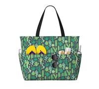 LMNvbz Borsa da spiaggia con stampa illustrazione senza cuciture con cactus carino con cerniera e tasca bagnata, borse da viaggio pieghevoli impermeabili da donna, per piscina, crociera e nuoto