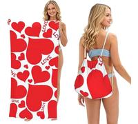 LMNvbz Borsa per telo mare ripiegabile 2 in 1 con stampa a cuore, ad asciugatura rapida, tappetino in microfibra per campeggio, viaggi, vacanze, crociera e picnic