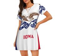LMNvbz Camicia da notte da donna, a maniche corte, girocollo, con stampa con bandiera dello Stato dell'Iowa, morbida camicia da notte in cotone, per abbigliamento estivo e pigiameria, Nero , XL