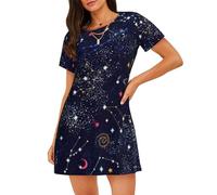 LMNvbz Camicia da notte da donna, a maniche corte, girocollo, con stampa di mappa della costellazione delle stelle, morbida camicia da notte simile al cotone, per abbigliamento estivo e pigiameria
