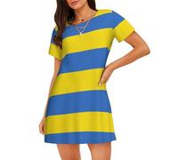 LMNvbz Camicia da notte da donna con stampa bandiera ucraina, in morbido cotone, a maniche corte, scollo rotondo, per abbigliamento estivo e pigiameria, Nero , 3XL