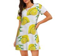 LMNvbz Camicia da notte gialla con stampa di limoni, morbida camicia da notte da donna, a maniche corte, scollo rotondo, per abbigliamento estivo e pigiameria, Nero , 3XL