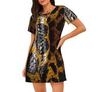 LMNvbz Camicia da notte gialla con stampa serpente morbido simile al cotone da donna, a maniche corte, scollo rotondo, per abbigliamento estivo e pigiameria, Nero , M