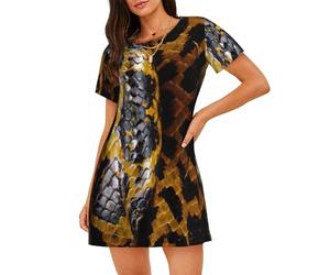 LMNvbz Camicia da notte gialla con stampa serpente morbido simile al cotone da donna, a maniche corte, scollo rotondo, per abbigliamento estivo e pigiameria, Nero , M