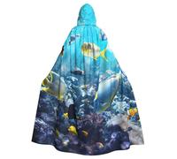 LMNvbz Colorato 3D Natura Scenic Del Mare Subacquea Di Pesci Tropicali Unisex Mantello Con Cappuccio Mantello Per Halloween Cosplay Partito Costume, Adulto Vampiro Strega Robe