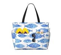 LMNvbz Grande borsa da spiaggia con stampa di pesci, con cerniera e tasca bagnata, borse da viaggio pieghevoli impermeabili da donna, per piscina, crociera e nuoto