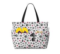 LMNvbz Love Cat Paw Heart Puppy Foot Print Large Beach Bag Tote con cerniera e tasca bagnata, borse da viaggio pieghevoli impermeabili da donna, per piscina, crociera e nuoto
