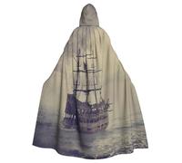 LMNvbz Mantello unisex con cappuccio, motivo: nave dei pirati nel mare, per Halloween, cosplay, feste, costume da strega da vampiro