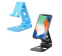LMOGWL 2 pezzi Portatelefono pieghevole, porta telefono portatile ad angolo regolabile, compatibile con iPhone/Samsung/tutti gli smartphone 4-9,7 pollici porta telefono (blu chiaro/nero)