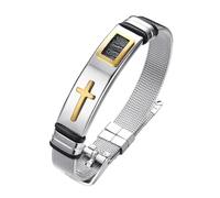 lmoikesz Bracciale da uomo alla moda con croce, bracciale in acciaio | regolabile, regalo per la festa del papà, compleanno, croce nera, metallo dorato