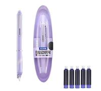 lmoikesz Clicktech - Set di penne stilografiche retrattili, 0,38 mm, con 5 cartucce d'inchiostro e custodia, previene l'asciugatura, impugnatura ergonomica, per scrivere (viola, blu)