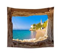 Lmovutcom Arazzo da parete con castello sulla spiaggia della baia, decorazione per la casa, da appendere in tessuto, per camera da letto, comodino, grande arazzo in tessuto