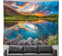 Lmovutcom Arazzo decorativo con tramonto, nuvole, riflessi nell'acqua del fiume, grande arazzo da parete, rivestimento murale, decorazione dello sfondo del soggiorno