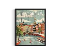 Lmovutcom Poster con stampa artistica di Amsterdam, Paesi Bassi, skyline di città europea, dipinto vintage per camera da letto, bagno e soggiorno (senza cornice)