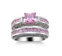 LMRJHAZ 1.5 carati Sterling in Argento Rosa Zirconia cubica Zirconia Set da Sposa Anello Nuziale Bande di Anelli Principessa Taglio simulato Anelli di promessa Diamanti impostati per Donne Dimensioni