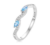 LMRJHAZ 925 Anello d'onda in Argento Sterling per Donne Anello di Onda Opale Blu Taglia 6/7/8 Zirconia cubica Anello di Onda Anello Blu