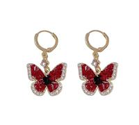 LMRJHAZ 925 Orero a farfalla rossa in argento sterling per donne, orecchini scintillanti di zirconia, cerchi vintage penzolanti regalo di gioielli per San Valentino