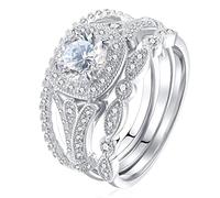 LMRJHAZ Anello di Moda Set Tre in Uno FEDI Rotondi Anelli di Fidanzamento Set 925 Argento Zirconia cubica cz promessa Eternity Band per Donne Dimensioni 6-10 (8#)