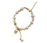 LMRJHAZ Bracciale di perle d'acqua dolce naturale braccialetto barocco feng shui shui tiepies di gatto fortunato wu lou Charm gall
