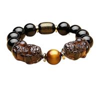 LMRJHAZ Bracciale ossidiano Nero, Naturale ossidiano Nero piyao a Sei Parole Bracciale Rosso agato Gemma Pietra Tigre Tigre Occhio di Protezione Regolabile Uomo Regali di Gioielli, 3,14 mm