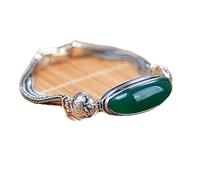 LMRJHAZ Braccialetti per Donne 925 Argento da 6,89 Pollici a Catena Rosso Melograno Verde calcedonico Bracciale Verde Bracciale Verde