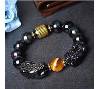 LMRJHAZ Bracciali ， Braccialetti di Perline Feng Shui Double Pixiu/Pixiu Bracciale attira ricchezza e prosperità, l'ossidiana dell'arcobaleno, la Pietra per Gli Occhi di Tigre, Il Sutra del