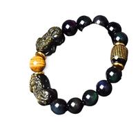 LMRJHAZ Bracciali ， Braccialetti di Perline Feng Shui Double Pixiu/Pixiu Bracciale attira ricchezza e prosperità, l'ossidiana dell'arcobaleno, la Pietra per Gli Occhi di Tigre, Il Sutra del