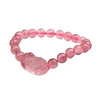 LMRJHAZ Charm Bracelet Natural Strawberry Quartz Bracelet Pixiu Amulet Lucky Charm Bracelet Feng Shui Bracelet for Women Reiki Chakra Crystal Quartz Bracelet Gemstone Talisman for Wealth Good Luck