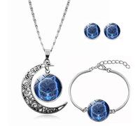 LMRJHAZ Collane Lunghe con Ciondolo per Donne, Bellissimo Animale Lupo Stellato, Bracciale Luna Rotante Orecchini A Bottone Abito Collana Europea E Americana Gioielli Ciondolo in Cristallo Catena