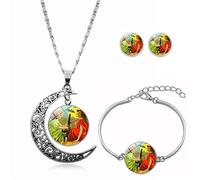 LMRJHAZ Collane Lunghe con Ciondolo per Donne, personalità Simpatico Gatto Animale Testo Arte, Bracciale Luna Rotante Orecchino Abito Collana Europea e Americana Gioielli Ciondolo in Cristallo Catena