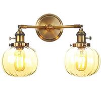 LMRJHAZ Finitura in Oro Spazzolata Vintage Industriale a 2 luci a Parete con Doppia Testa e Lampada da Parete in Vetro a Muro di luci da Parete retrò E27 Luci da Parete per Il Bagno Vivente Roo
